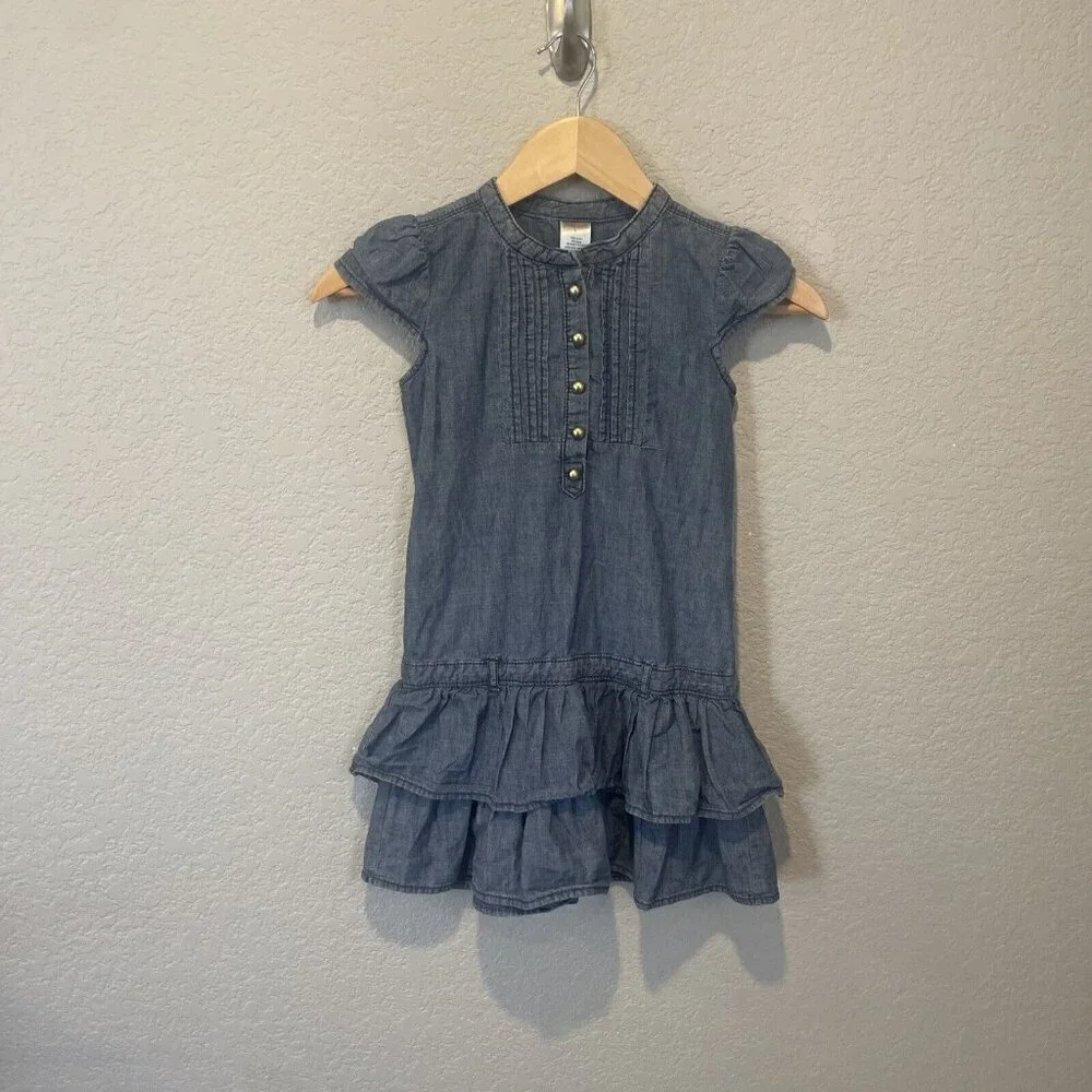 Gymboree Girls Dress Sz 7 Blue Drop Waist Short Sleeves Chambery Photos Fall